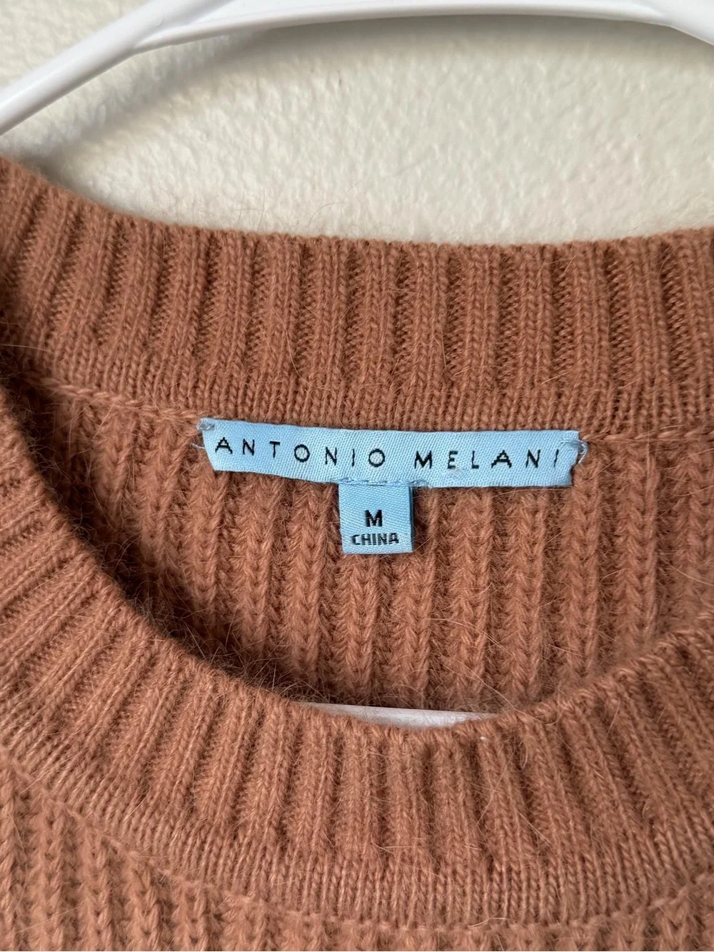 Antonio Melani Rust Ribbed Knit Rabbit Hair Short Sleeve Sweater Size Medium